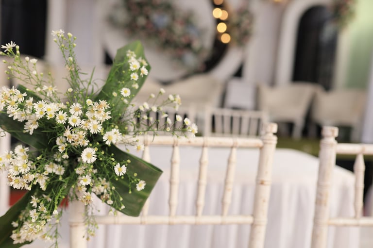 Delicate floral detail creating a romantic atmosphere at an elegant wedding venue