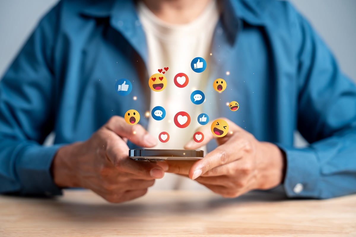 Social media, digital content, smartphone, emoji, reaction, like, comment