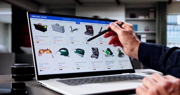 E-commerce website design — consultant using laptop for online shopping