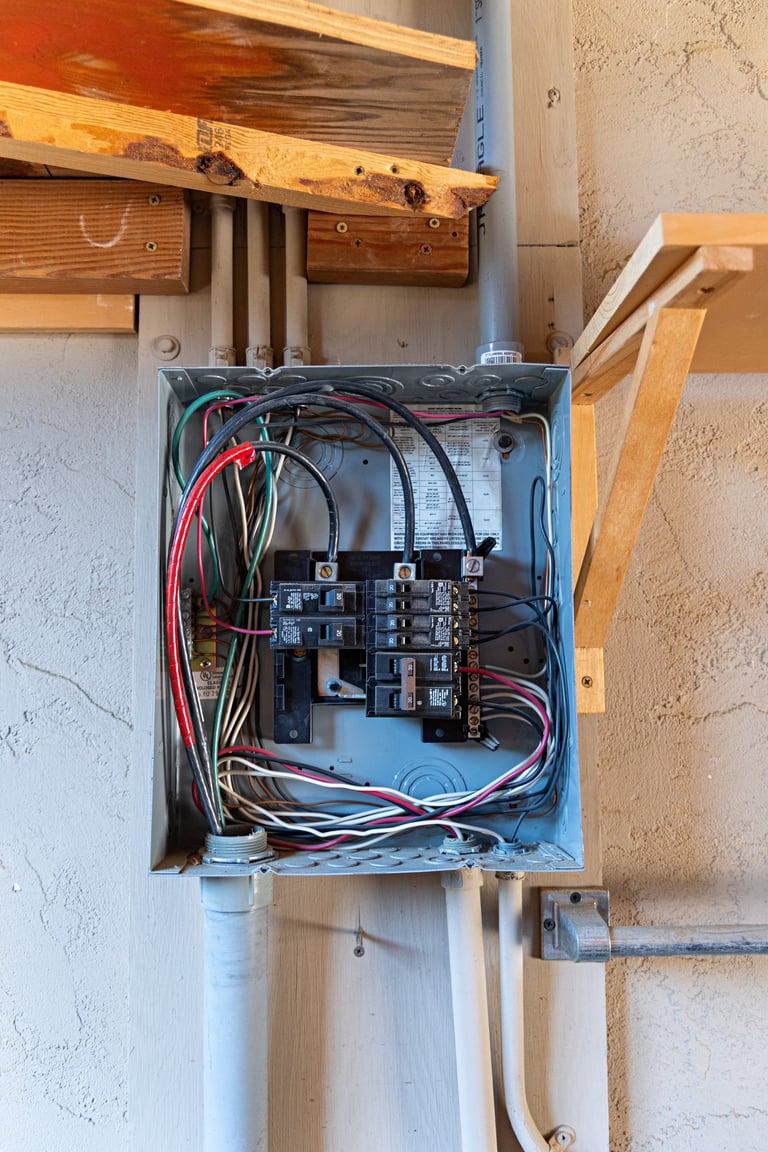 Electrical sub panel in a residential garage