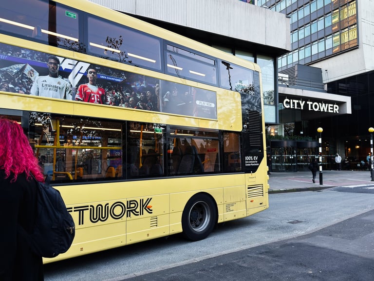 Bright yellow bus on a city street