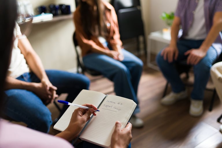 Grupo de personas en círculo recibiendo apoyo emocional