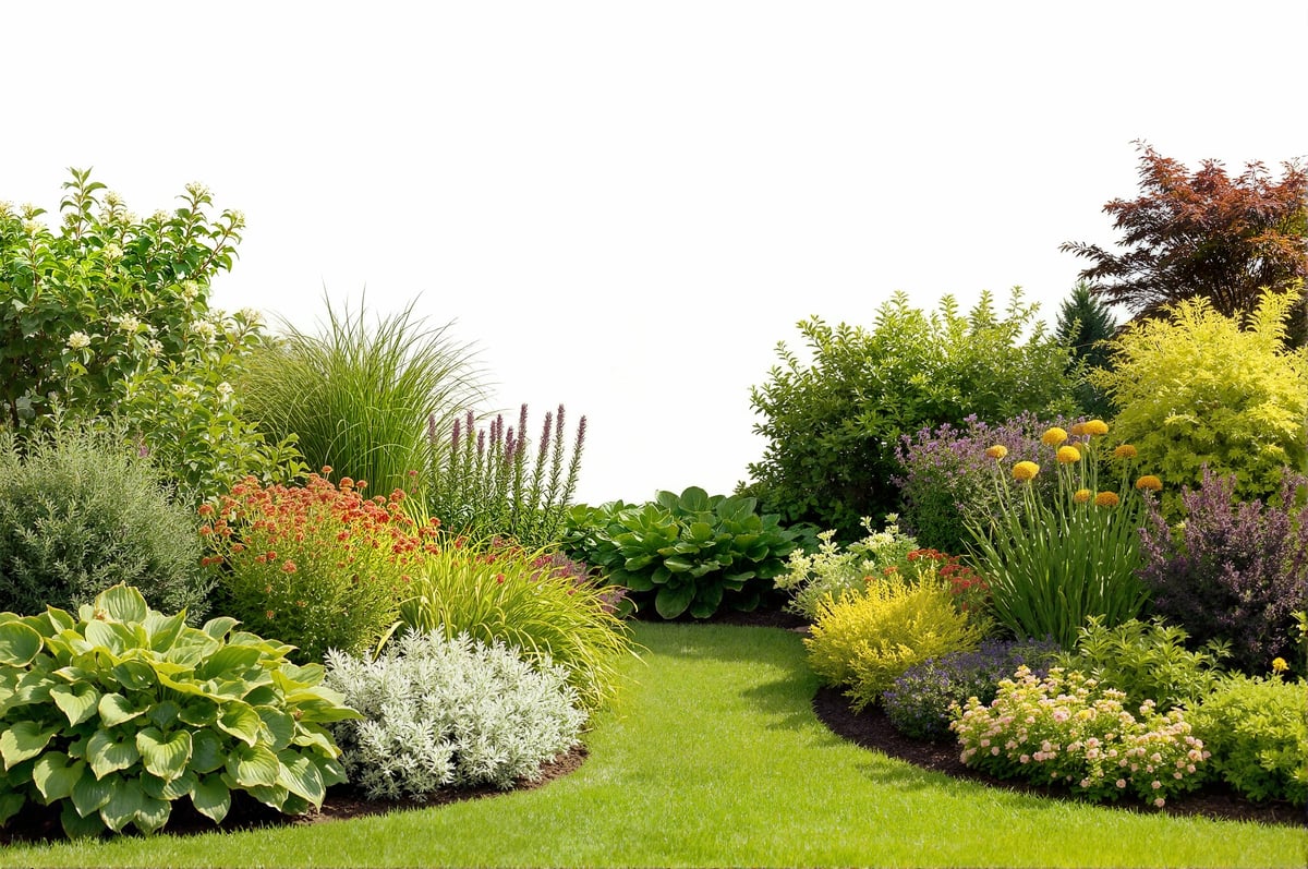 Four-season garden design with perennials, ornamental grasses, and structured evergreen shrubs — Ottawa landscaping