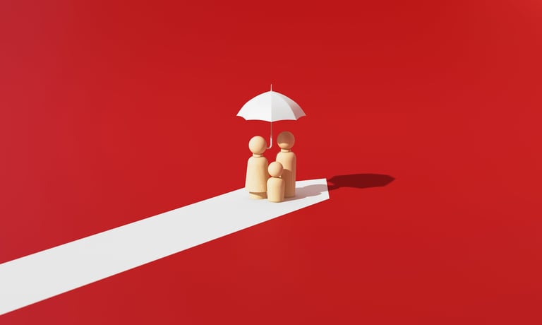 Family under umbrella - protection concept