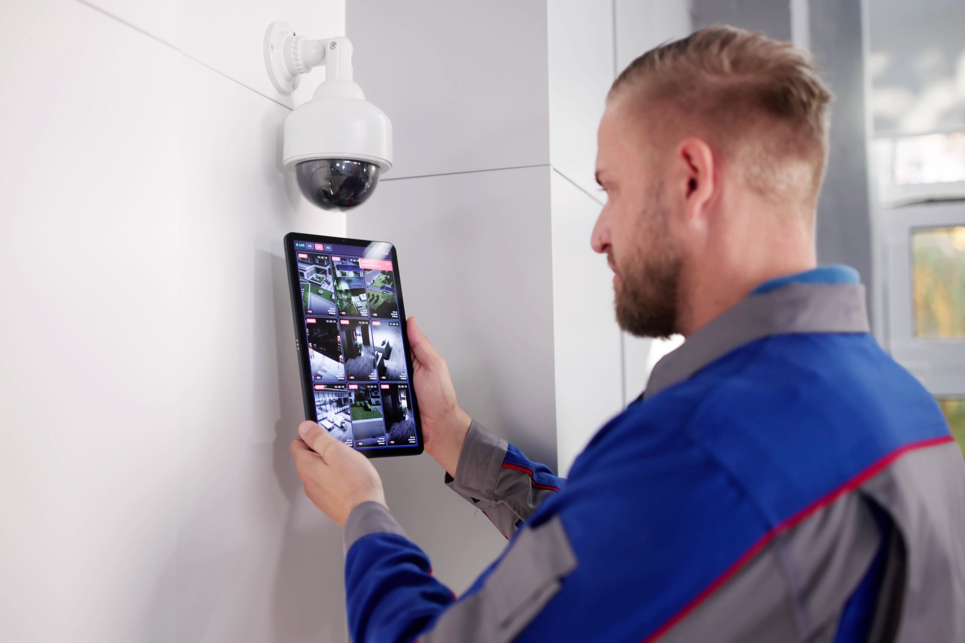 Melbourne-based technician enhancing office security with professional video surveillance installation