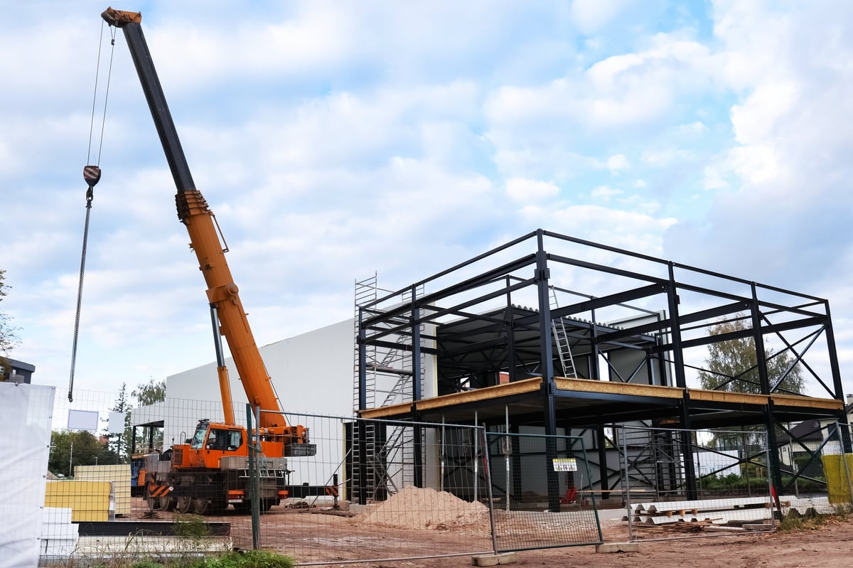 Crane at commercial construction site