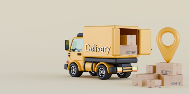 Truck with map pin 3D rendering
