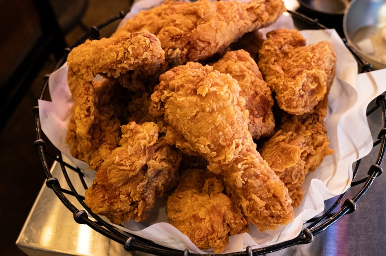 Golden fried chicken pieces