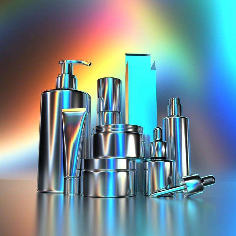 Beauty products in metallic containers — elegant display