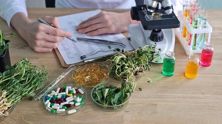 Researcher analyzing herbs
