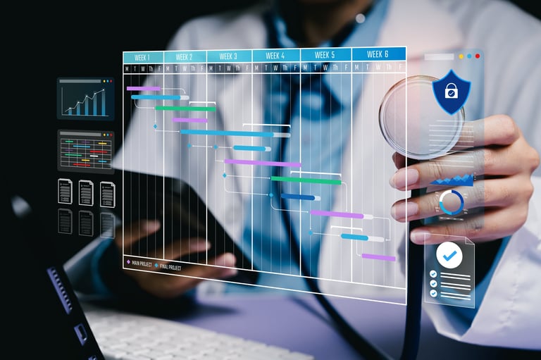 Healthcare coordinator managing elderly parent care with digital tools for geriatric care management