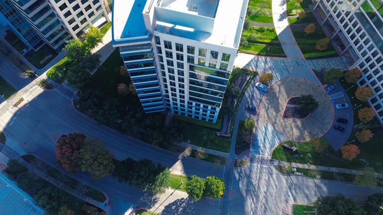 Modern commercial office building with glass facade