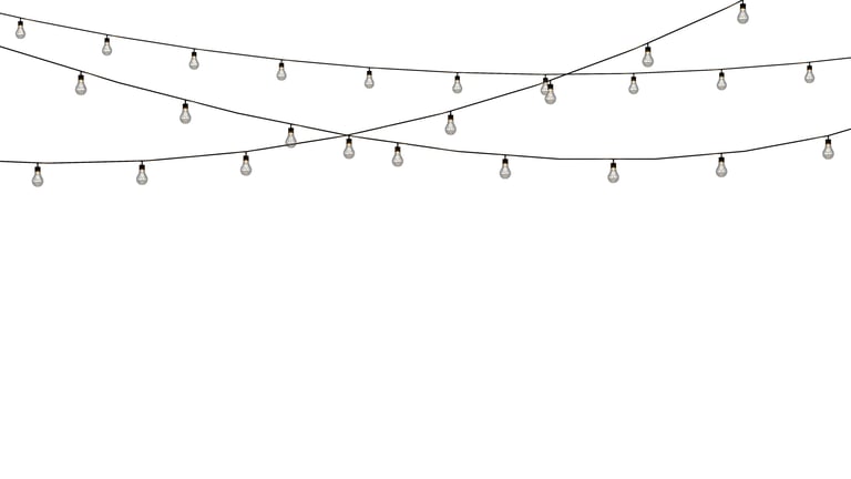 Hanging string lights with clear Edison bulbs on black cables for wedding and event designs