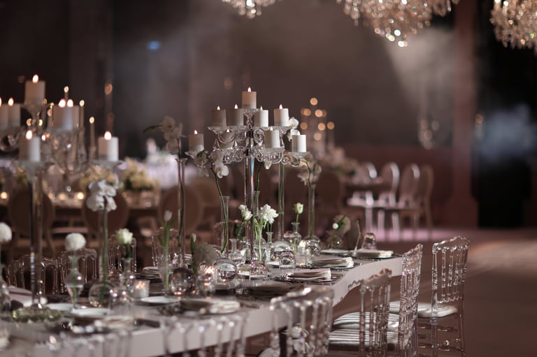 Elegant wedding reception with crystal candle holders