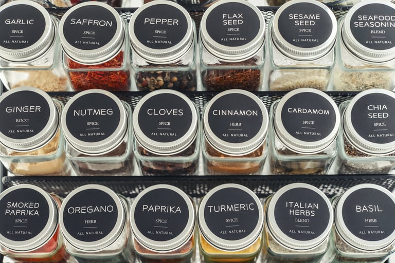 Assorted organic herbs and spices