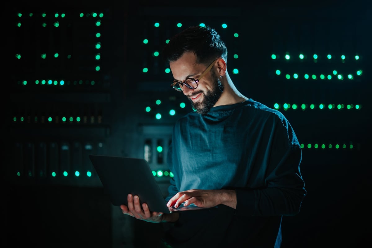 Business technology professional in modern data center environment