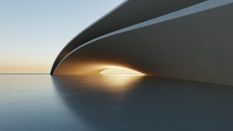 Abstract curved architecture background, Exterior space with empty concrete floor, Futuristic modern building for car presentation backdrop, 3d rendering
