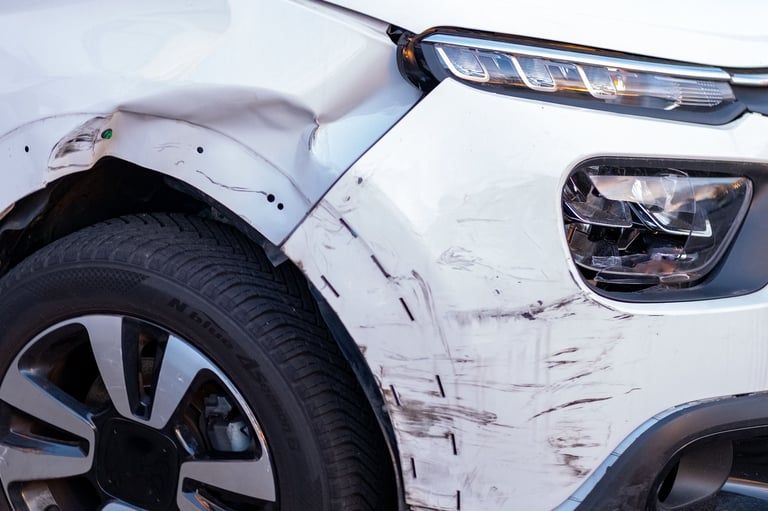 Heavy front-end collision damage fully repaired.