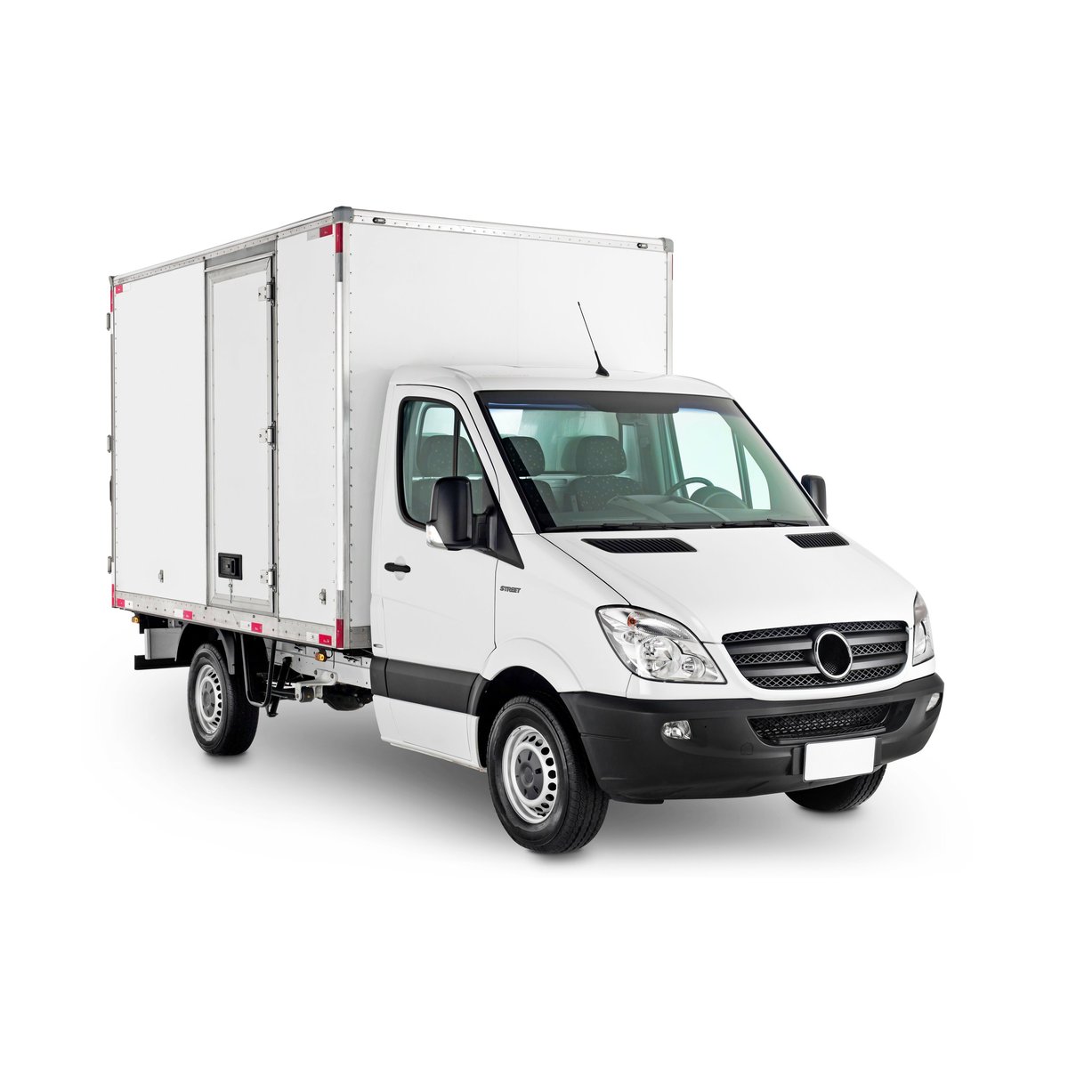White delivery van cargo truck side view