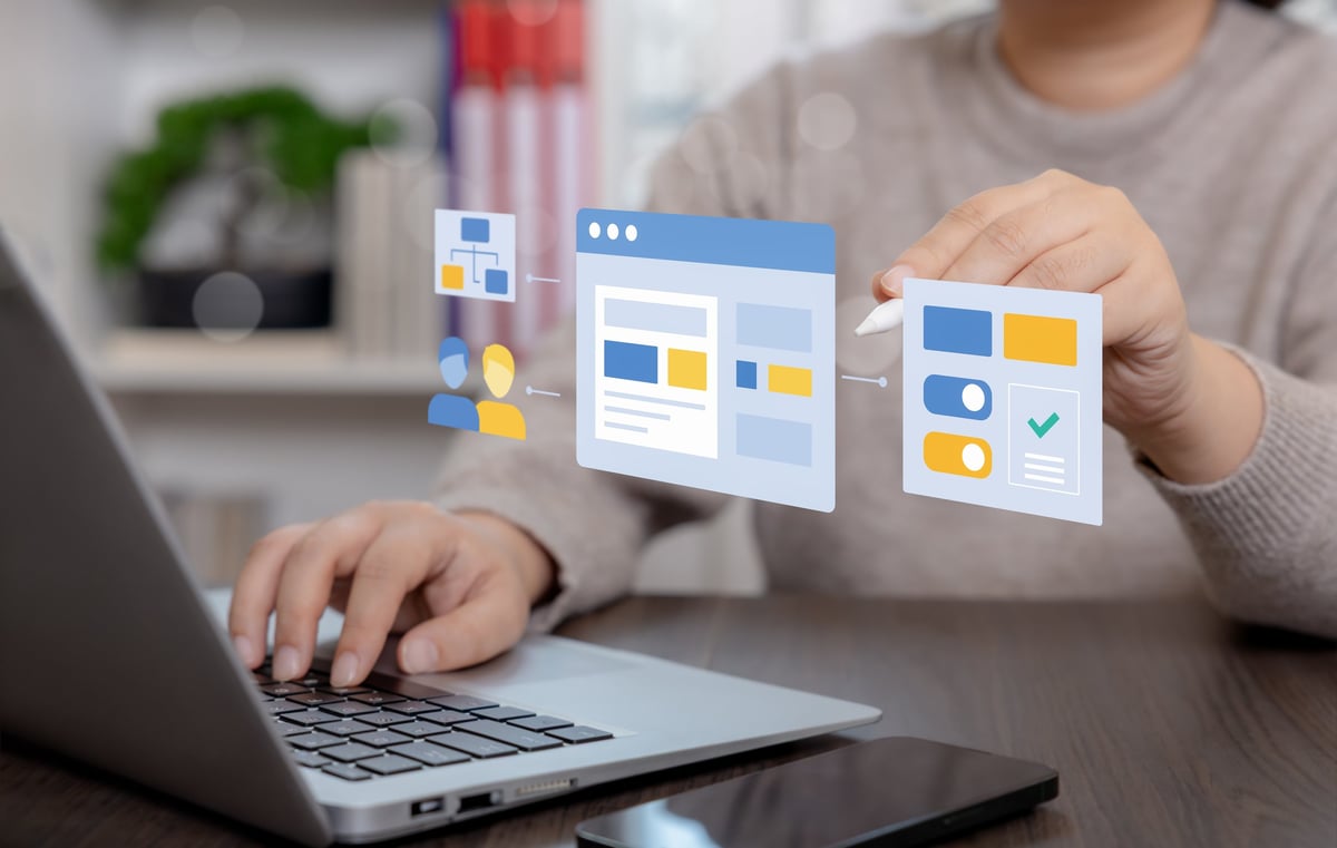 User configuring modular website interface components for a custom build