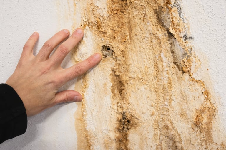 Engineer examining water damage repair in foundation