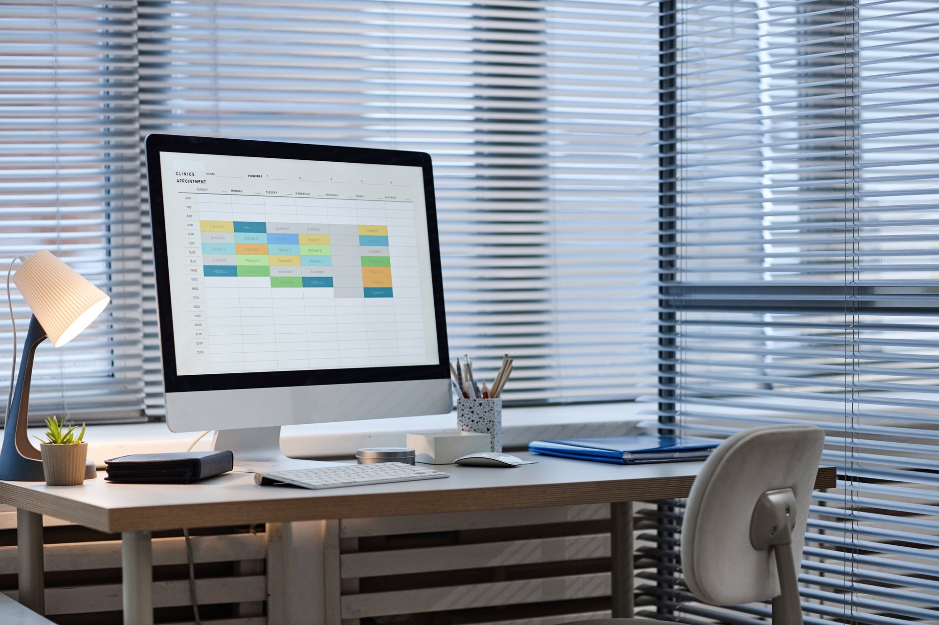 Modern workspace with digital calendar