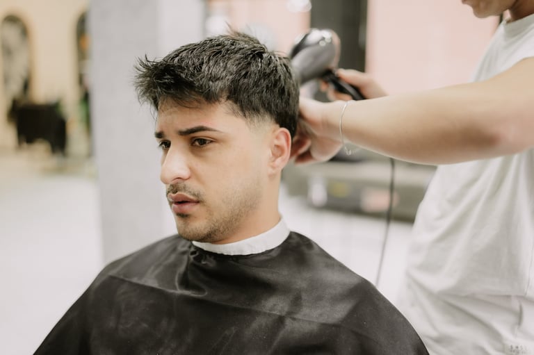 Professional barber styling hair