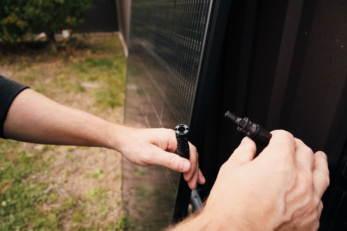 Close-up of MC4 cable connection