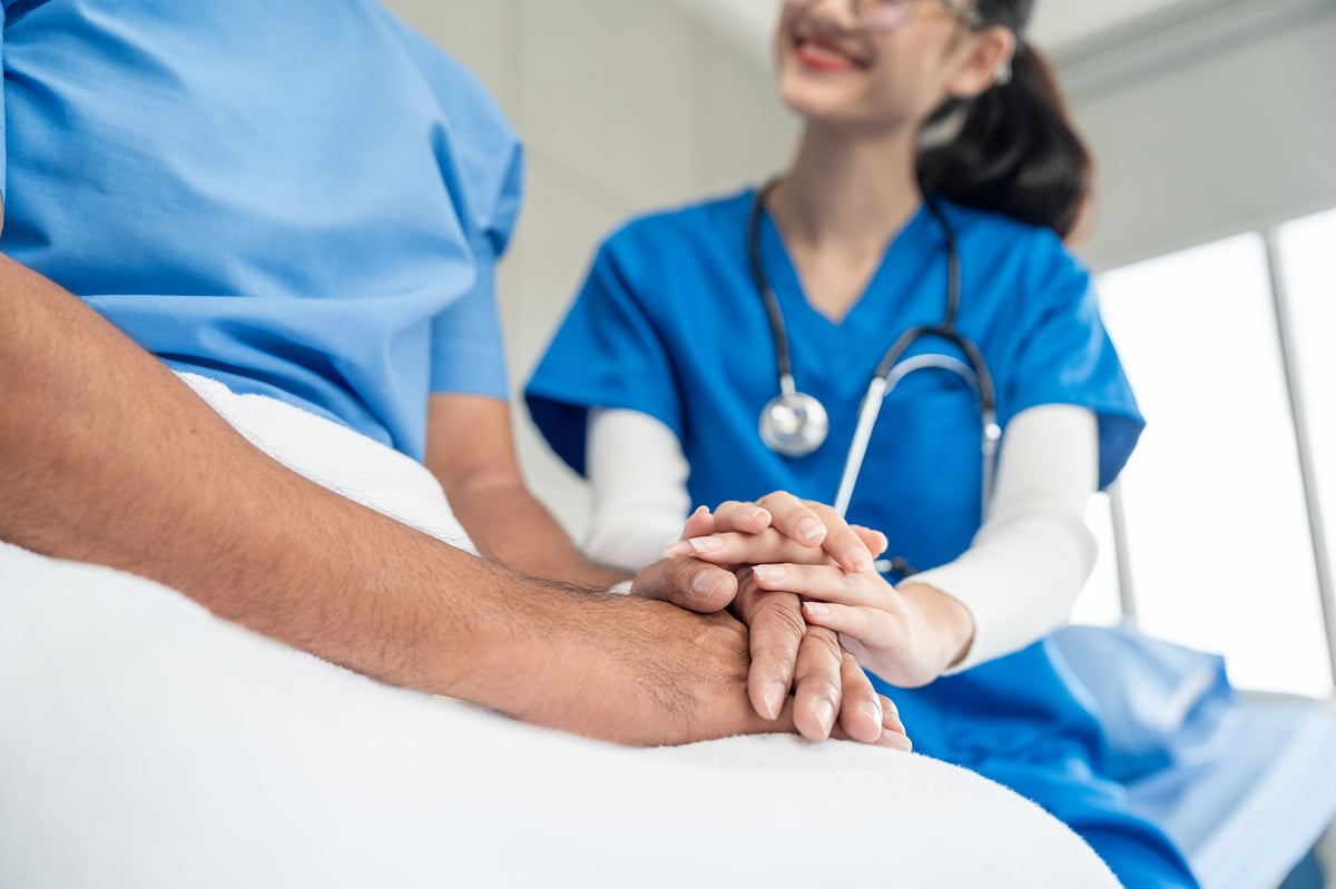 Patient receiving care and support from a doctor