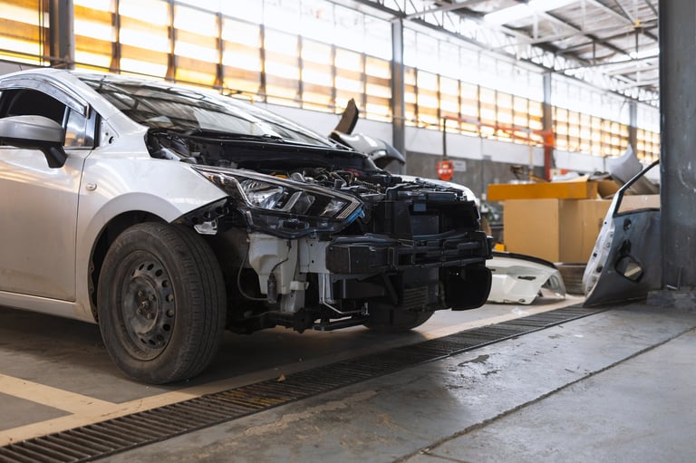 Collision repair in progress