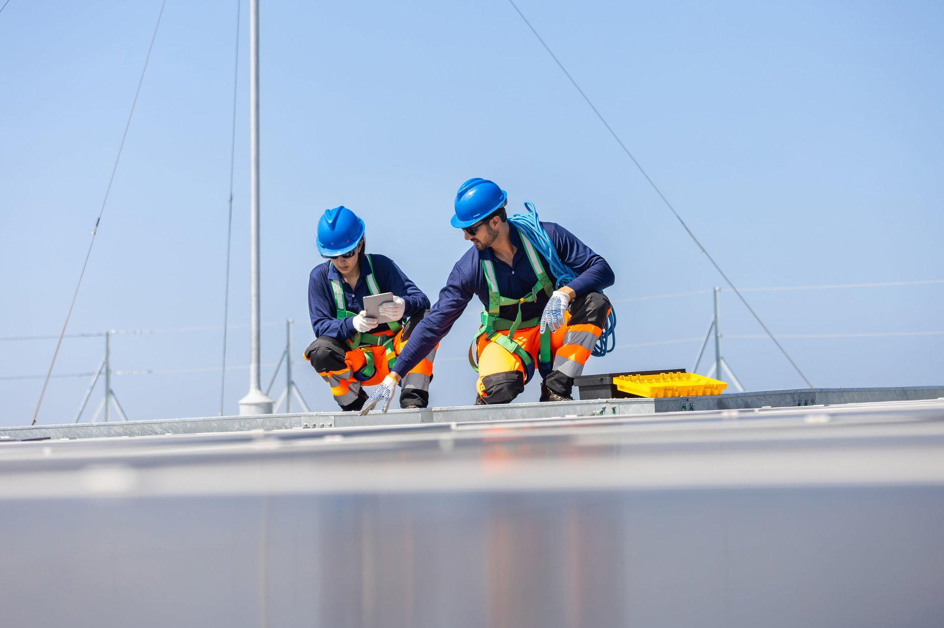 Construction and electrical professionals on site