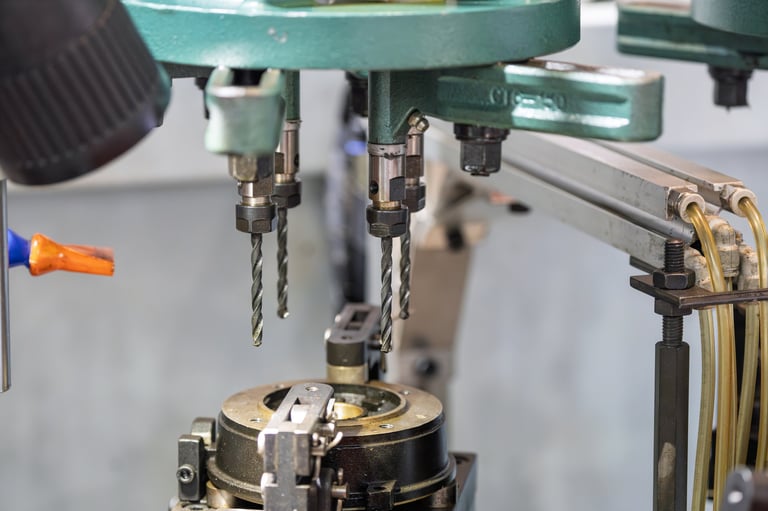 Precision drilling equipment in factory workshop