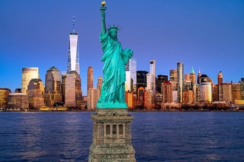 NYC skyscrapers with Statue of Liberty