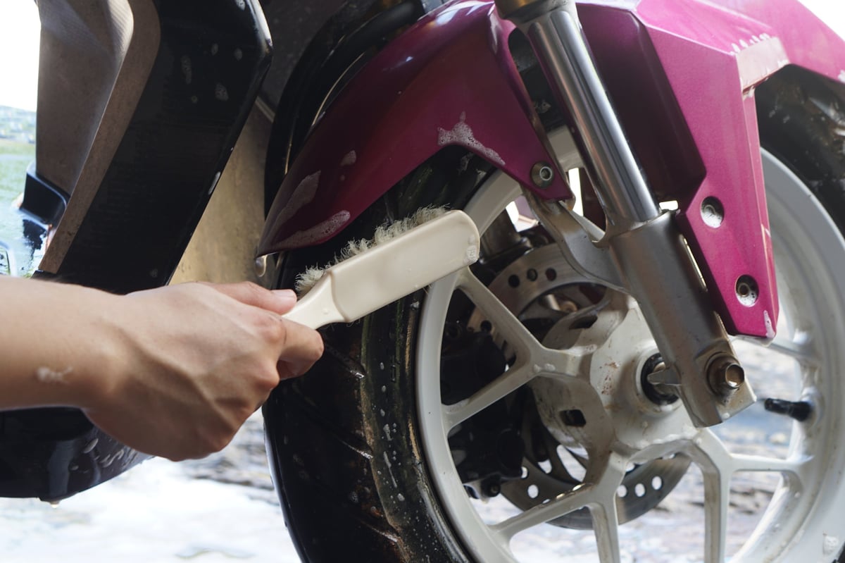 Motorcycle wheel cleaning and maintenance detailing at Arko Detailing studio