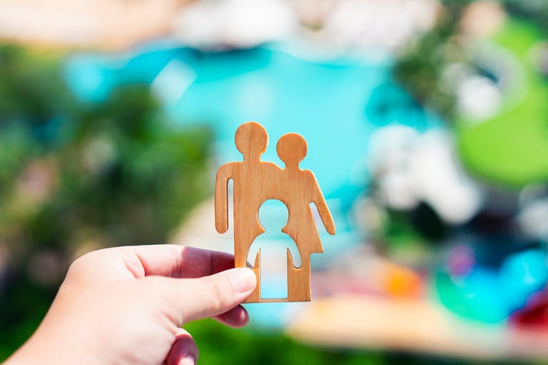 Travel insurance and family vacation protection concept