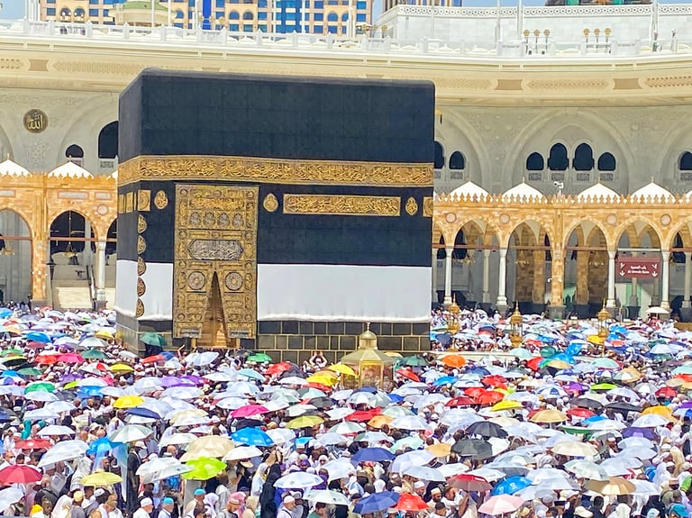 Pilgrims performing Tawaf around the Kaaba