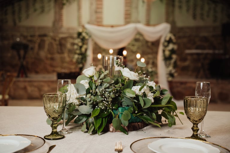 Wedding flower decorations and candles