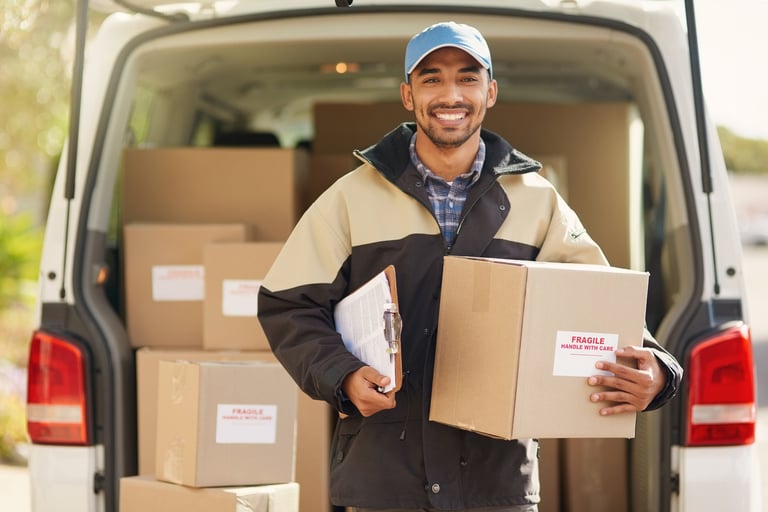 Professional courier ready for delivery