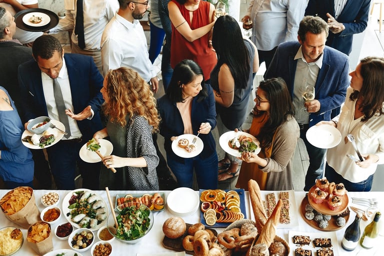 Elegant catering buffet setup with gourmet cuisine for events
