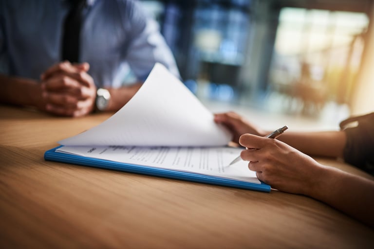 Professional completing paperwork with client