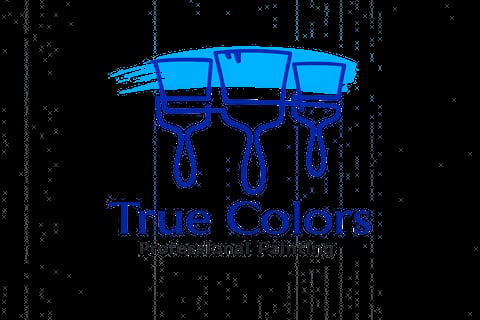 True Colors logo featuring three blue paint cans with brushes on dark background