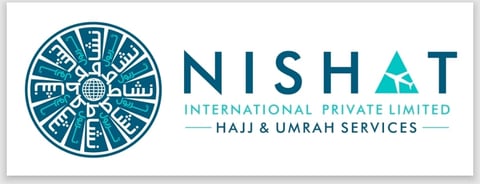 Nishat International Private Limited logo with Islamic geometric design circle and text for Hajj and Umrah services