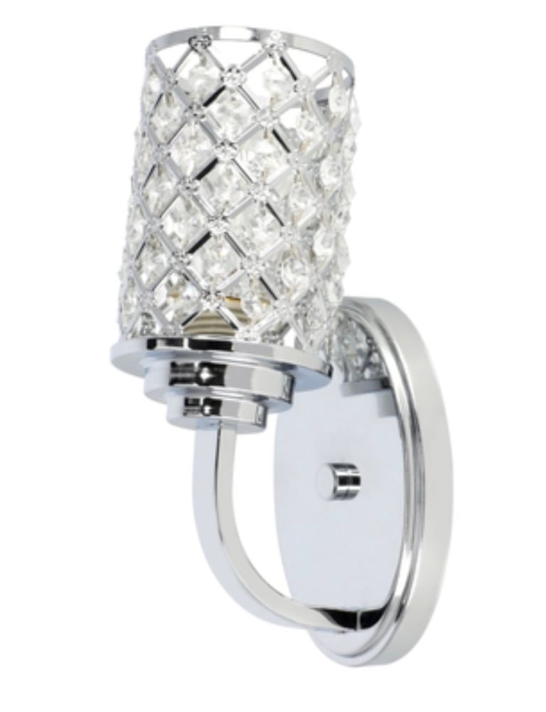 Lámpara de pared con pantalla cilíndrica de cristal con patrón acolchado decorativo y base cromada
