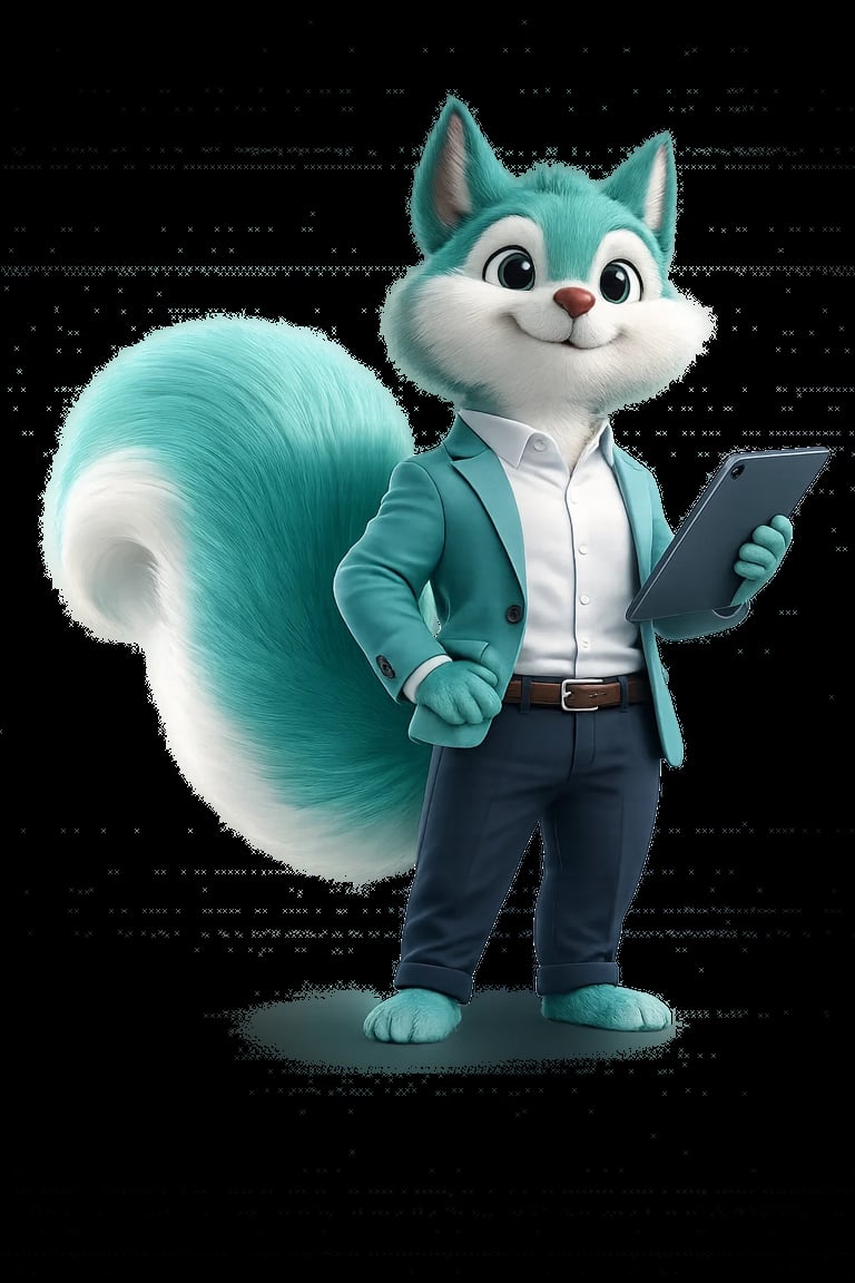 Forte24 Maskottchen – Ihr persönlicher Ansprechpartner im Anzug mit Tablet