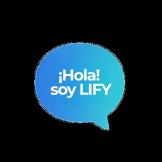 Blue speech bubble with white text reading Hola soy LIFY on a black background