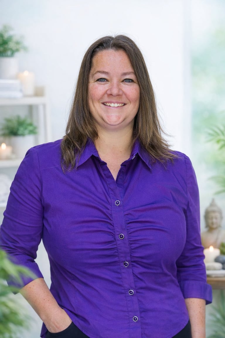 Debra Tronti, Founder & CEO of Alive Fitness and Wellness Center, smiling warmly in a purple button-up shirt