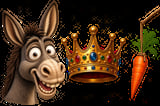 Cartoon donkey with wide smile and crown