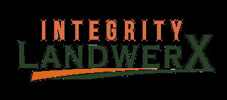Integrity LandwerX logo with orange and green text on black background