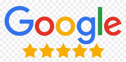 Google logo with five gold stars below representing a five-star rating