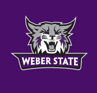 Weber State Wildcats logo featuring an aggressive wildcat head with horns on purple background
